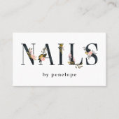 ネイル|の金ゴールドの赤面の黒の花柄のタイポグラフィ 名刺 (正面)