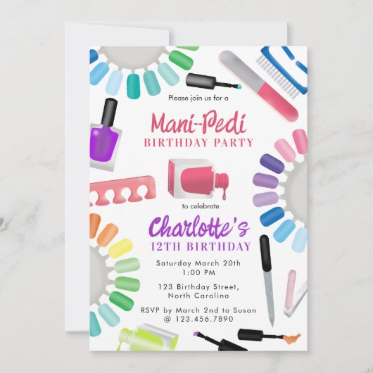 ネイル マニキュア ペディキュア マニ ペディ ガールズ 誕生日 招待状 (正面)