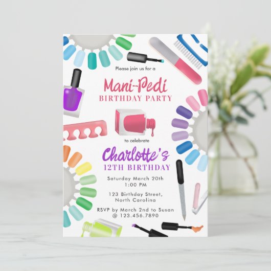 ネイル マニキュア ペディキュア マニ ペディ ガールズ 誕生日 招待状 (スタンド正面)