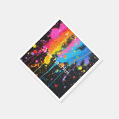 ネオカラフル絵を描（ばちゃばちゃ）跳ねるカスタマイズ スタンダードカクテルナプキン (角)