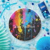 ネオカラフル絵を描（ばちゃばちゃ）跳ねるカスタマイズ ペーパープレート (パーティー)