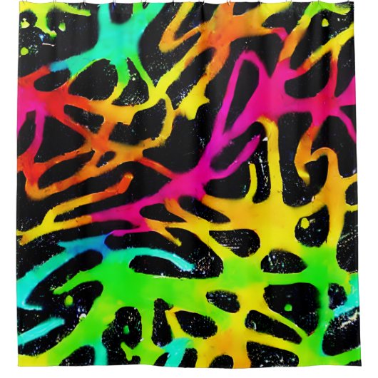 ネオカラフル（ばちゃばちゃ）跳ねる絵を描デザイン シャワーカーテン (正面)