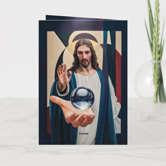 ネオキュビズムのエレガンスモダン抽象芸術壁にイエス 箔グリーティングカード (裏面)