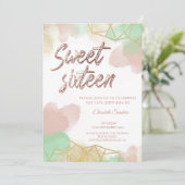 ネオクールミント赤面金ゴールド水色幾何学的 招待状 (スタンド正面)