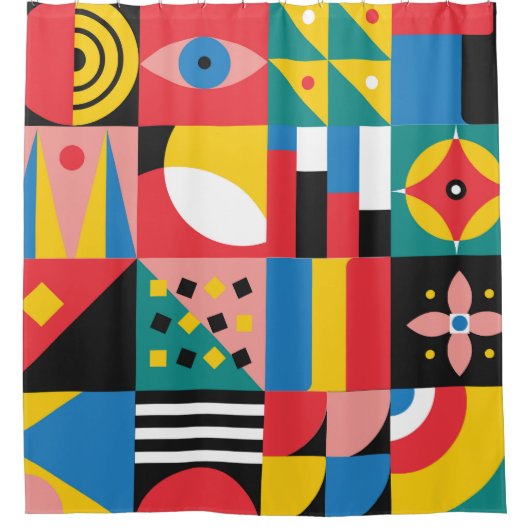 ネオジオメトリックカラフルシェイプイラストレーション シャワーカーテン (正面)