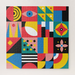 ネオジオメトリックカラフルシェイプイラストレーション ジグソーパズル