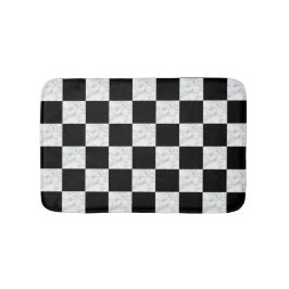 ネオデコ ブラック＆ホワイト大理石風チェッカーボード バスマット