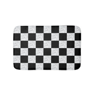 ネオデコ ブラック＆ホワイト大理石風チェッカーボード バスマット