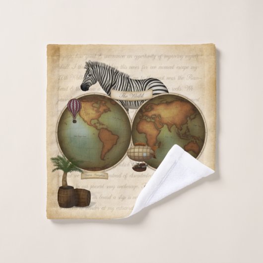 ネオビクトリアンワールドトラベラーアトラススタームパンクの地図 バスタオルセット (ウォッシュタオル)