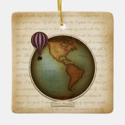 ネオビクトリアンワールドマップスチームパンク航空機2面 セラミックオーナメント (正面)