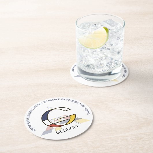 ネオプラスティシズム・アート・クール・モノグラム。レターG ラウンドペーパーコースター (インサイチュ)