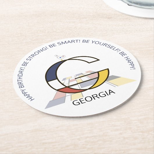 ネオプラスティシズム・アート・クール・モノグラム。レターG ラウンドペーパーコースター (アングル)