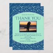 ネオミントクラシックーブルーカスタムフォトモダンフローラ サンキューカード (正面/裏面)