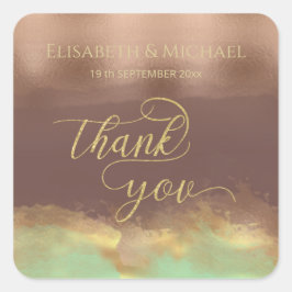 ネオミントシナモンバラ金ゴールド箔水彩 スクエアシール