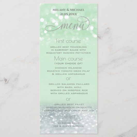 ネオミントシルバー シック グリッタリー トレンディー カリグラフィー メニュー (正面)