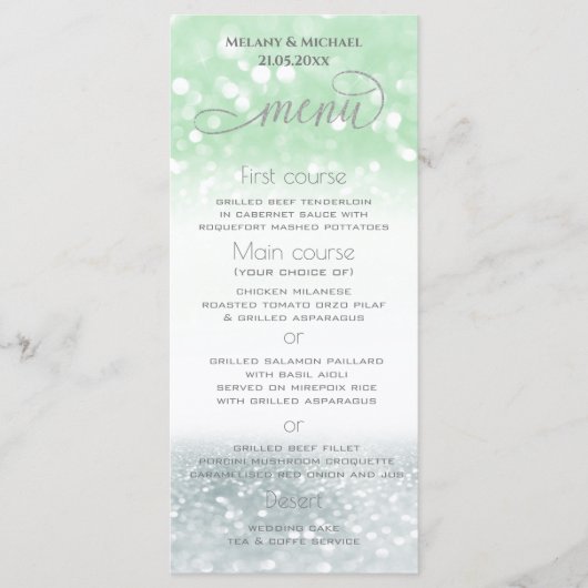 ネオミントシルバー シック グリッタリー トレンディー カリグラフィー メニュー (正面)