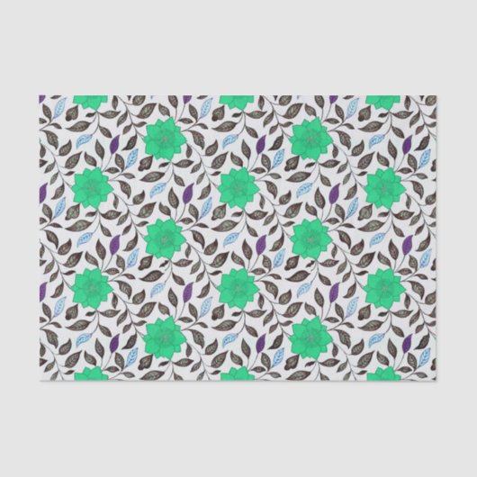 ネオミントヴィンテージスタイル中国ポピーフローラルパターン 薄葉紙 (正面)