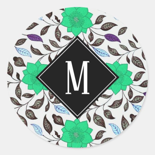ネオミントヴィンテージフローラポピーパターンモノグラム ラウンドシール (正面)
