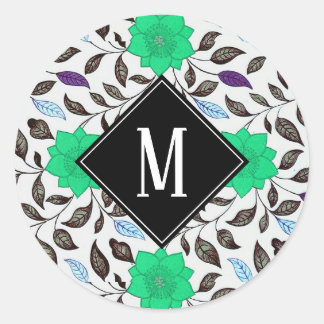 ネオミントヴィンテージフローラポピーパターンモノグラム ラウンドシール