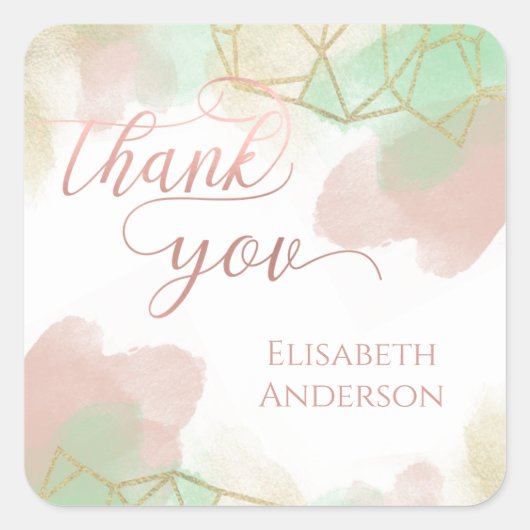 ネオミント赤面金ゴールド水の色幾何学的 スクエアシール (正面)