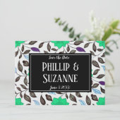 ネオミント vintage フラワーパターン Save the Date 招待状 (スタンド正面)