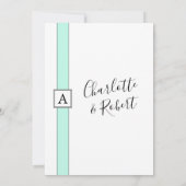 ネオモダンミントグリーンモノグラム結婚ズ 招待状 (裏面)