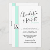 ネオモダンミントグリーンモノグラム結婚ズ 招待状 (正面/裏面)