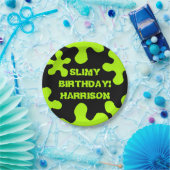 ネオンおもしろいグリーンスライム名前をカスタムする誕生日 ペーパープレート (パーティー)