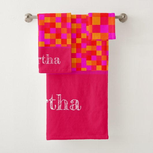 ネオンおもしろいピンクモノグラムファンキーレンガU3y バスタオルセット (インサイチュ)