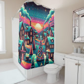 ネオンお洒落クリスマス村 シャワーカーテン (インサイチュ)