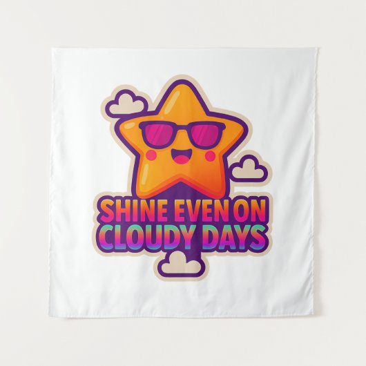 ネオンかわいいスター – 「曇り日でも輝く」 タペストリー (正面)