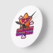 ネオンかわいいスター – 「曇り日でも輝く」 ラウンド壁時計 (傾斜)