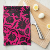 ネオンかわいらしヴィンテージ黒花柄 キッチンタオル (四つ折り)