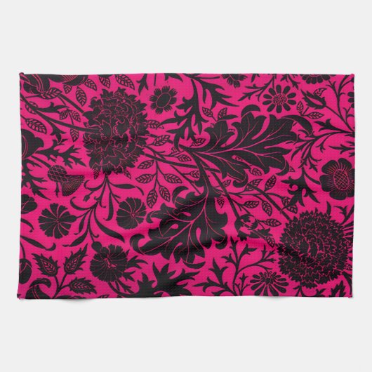 ネオンかわいらしヴィンテージ黒花柄 キッチンタオル (横)