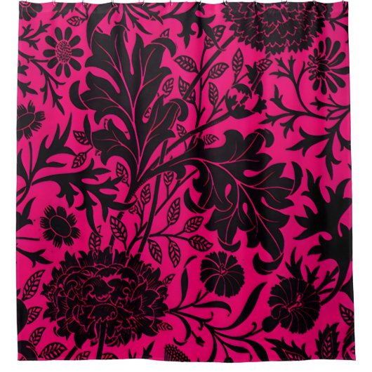 ネオンかわいらしヴィンテージ黒花柄 シャワーカーテン (正面)