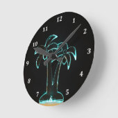 ネオンが熱帯性のヤシの木を照らし出す様子 ラウンド壁時計 (傾斜)