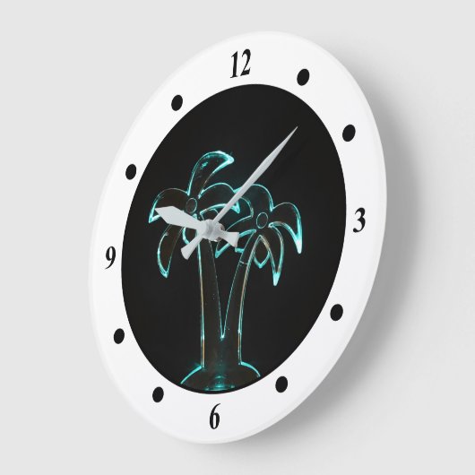 ネオンが熱帯性のヤシの木を照らし出す様子 ラージ壁時計 (傾斜)
