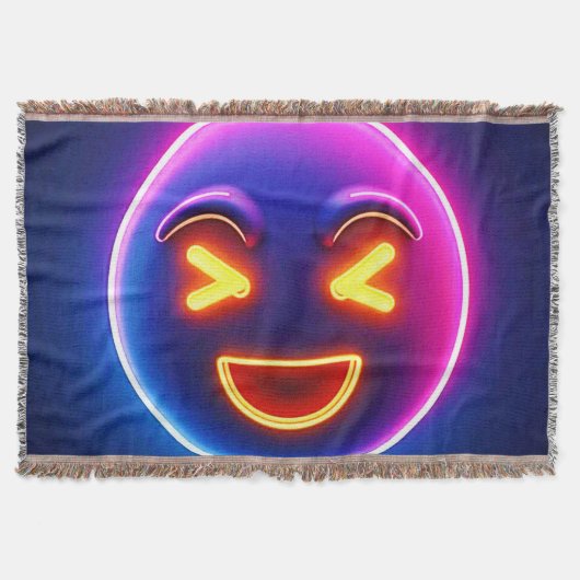 ネオンが笑う絵文字の喜び スローブランケット (正面)