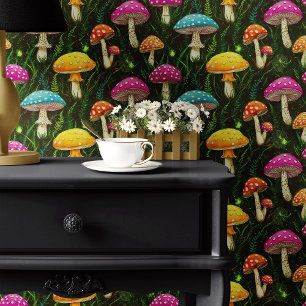 ネオンきのこ類とシダ 壁紙