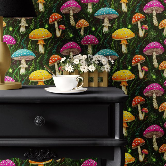 ネオンきのこ類とシダ 壁紙 (クリエイターアップロード済み)