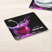 ネオンさくらんぼ パーソナライズされた スクエアペーパーコースター (アングル)