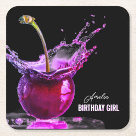 ネオンさくらんぼ パーソナライズされた スクエアペーパーコースター