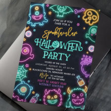 ネオンでお化けだらけのハロウィン招待状
