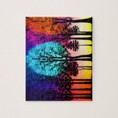 ネオンと夕日葉の入った黒い木 ジグソーパズル (縦)