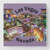 ネオンと夜のラスベガスNevada スクエア壁時計 (正面)