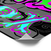 ネオンと黒と灰色の渦巻きスカル ポスター (角)