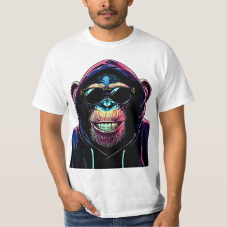 ネオンな雰囲気 - パーカーとサングラスがおしゃれなチンパンジー Tシャツ