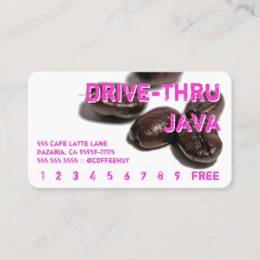 ネオンによって円形にされるコーヒー豆の飲み物のパンチカード ロイヤリティカード (正面)