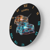 ネオンに光るサイケデリックな未来派のスポーツ・カー ラージ壁時計 (傾斜)