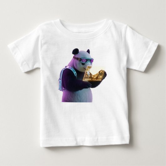 ネオンに輝く東京の路地裏のサイバーパンクパンダ ベビーTシャツ (正面)